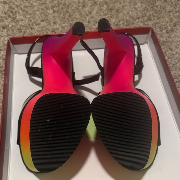Pleaser Black Pat/Neon Multi platform heels - Picture 4 of 7
